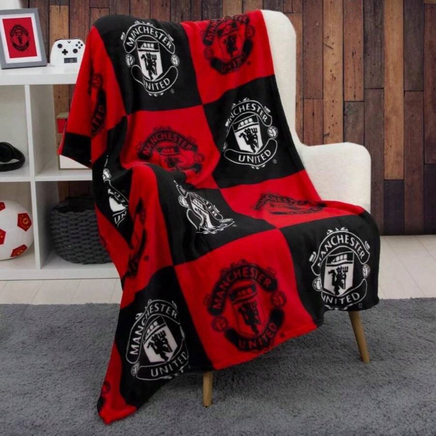 FC Large Checkered Blanket - Super Soft Fleece Throw - Red Devils, 150cm X 100cm - 1 - View 1
