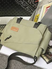 Men's Letter Graphic Large Capacity Casual Commuter Shoulder Bag - Green - View 6