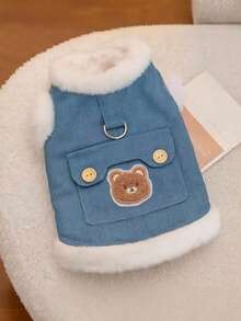 1 pieza Ropa de mascota cálida con estampado de oso de unicolor, chaqueta de perro/gato con correa, ropa de mascota pequeña