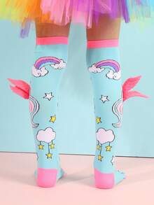 1 Pair Cute Blue Unicorn Over-The-Knee Socks, Suitable For Girls' Daily Wear And As Gifts - Blue - View 5