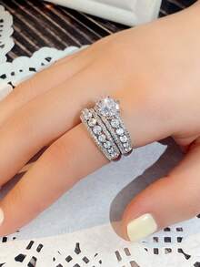 2 PC/Set Luxury Cubic Zirconia Ring For Women For Valentine's Day Gift Wedding Anniversary Party Jewelry
