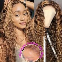 NARNI 30 32 Inch Invisible Strap Highlight 360 Human Hair Wigs 250% Density Honey Blonde 13x4 HD Deep Wave Lace Frontal Wig With Drawstring Pre Plucked Glueless Wig Wear And Go 4/27 Brown Colored Ombre Culry Wig For Women - S4/27 - Xem 5
