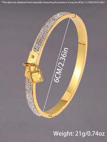 1PC Fashionable Retro Stainless Steel Mud Diamond Padlock Bracelet Suitable For Women's Daily Or Special Occasions, Casual, Party, Valentine's Day, Christmas Gifts - Yellow Gold - View 8