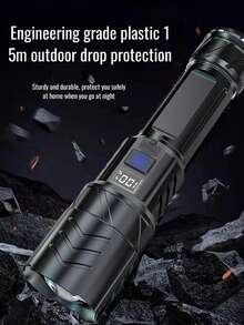 Lanterna potente de 18650-1200mAh, equipada com display digital, 3 modos de iluminação e zoom ajustável, iluminação de emergência externa ultrabrilhante recarregável, luz LED de ultralonga duração com tecnologia avançada, maior alcance de irradiação