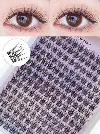 Hinarin 168 Pcs C Curl Cluster False Eyelashes 10-12mm Length Natural Look Spiky Manga Anime Lash Extensions Comic Effect Thin Black Band Cluster Eyelashes Extensions Convenient For Daily And Work Makeup Portable For Fake Eyelashes