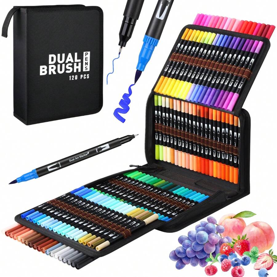 12/24/36/48/60/72/120/168 Colors Dual Brush Markers Pens, Artist Coloring Marker Set, Fineliner & Brush Tip Pen With Premium Case For Adults Coloring Books Journal, Drawing, Doodlin,Art Supplies