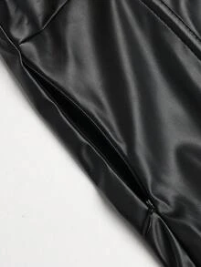 Yuwenier 性感复古 V 领 PU 皮革黑色吊带连衣裙弹力骨架露背侧拉链塑身衣褶皱连衣裙适合万圣节派对装 - 黑色 - 查看 8