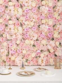 1Pc Flower Wall Panel For Flower Wall Backdrop, 12.6*12.6inch Pink Faux Roses Hydrangea Artificial Flower Panels Artificial Floral Backdrop For Wall Decor, Party Wedding Decor, Bridal Shower/Baby Shower Decor, Valentine Day, Gift - Màu Hồng baby - Xem 2