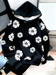 1pc Boys' Street Hip Hop Graphic Print Hoodie Sweatshirt, Autumn/Winter - Black - View 1