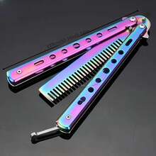 Professional  Comb With Fine Tooth Stainless Steel Bristles And Folding Mechanism - Heavy Duty Metal Handle, Ergonomic Grip, Safety Lock And Sharp Blade For Hairstyling, Wet/Dry Use - Suitable For Home, Salon, Barbershop Or Training - Durable And Precise Hair Tool - Compact And Portable Design Suitable For Various Hair Types - Practice Training Tool With Safety Lock - 黑色的 - 查看 5