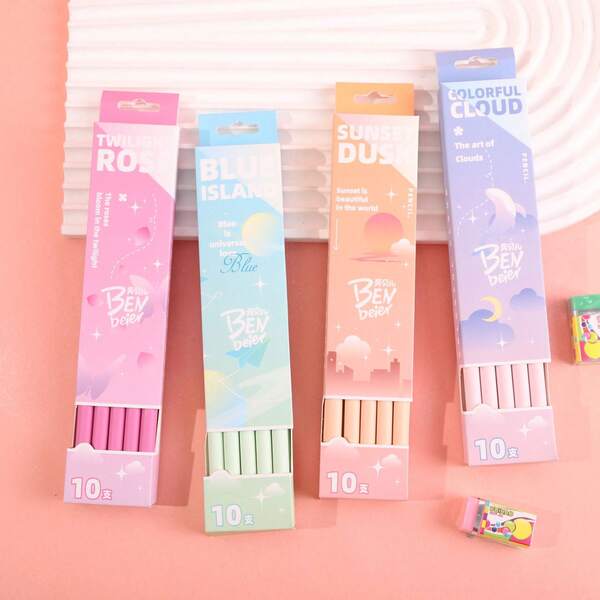 10 أقلام رصاص كرتونية من نوع 2B، 10 عبوات من أقلام الرصاص الخشبية بطبعة الماكرون، مناسبة لامتحانات المدارس الابتدائية أقلام HB، مناسبة لمواسم المدرسة وهدايا عيد الميلاد وعيد الهالوين. (ألوان عشوائية)