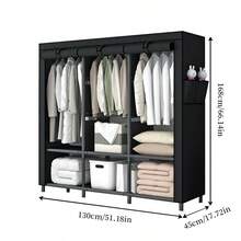 1pc Portable Wardrobe - 3 Hanging Sections, Moisture-Proof & Dustproof Non-Woven Fabric - Easy Assemble Closet, Multi-Layer Storage Cabinet - Grey - View 3