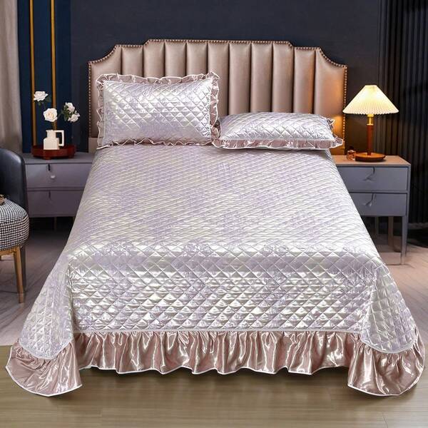 1 Floral Jacquard Quilted Bedspread Set, 1 Bedspread & 2 Pillow Shams, Luxury European Style