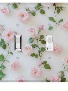 1pc Floral Decorative Switch Plate - Easy Screw-In Installation, No Wiring Needed, With Pink Roses & Green Foliage - For Kitchen, Bedroom, Bathroom, Office - Modern Farmhouse, Minimalist, Traditional Decor - Outlet Cover Plate, Decorative Outlet Cover, Outlet Cover Decorative, Vintage Outlet Cover, Wall Outlet Cover - 雙撥動開關 4.53英吋*4.53英寸 - 查看 2