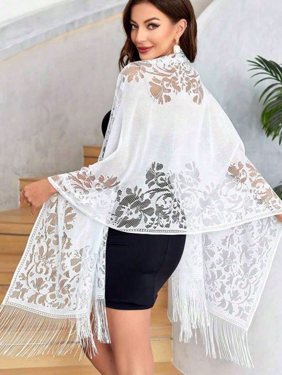 Elegant Lace Scarf For Women, Evening Dress Shawl - White - View 1