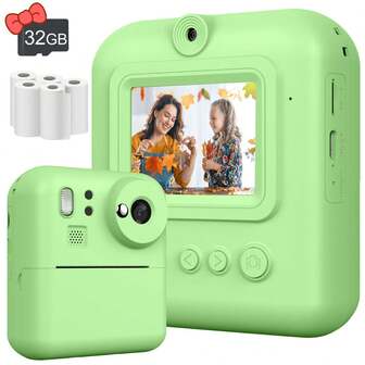 2025 Barnkamera för direktutskrifter, 1080P selfie-direktkamera, Utrustad med 32 GB SD-kort, Digitalkamera med dubbla objektiv och 48 MP, Perfekt födelsedagspresent för pojkar och flickor, Direktutskriftskamera med två utskriftslägen och olika klistermärken, Inbyggd blixt, USB-laddningsbar, Levereras med 3 rullar fotopapper, Perfekt present till Halloween, jul eller födelsedag, Lämplig för tonåringar
