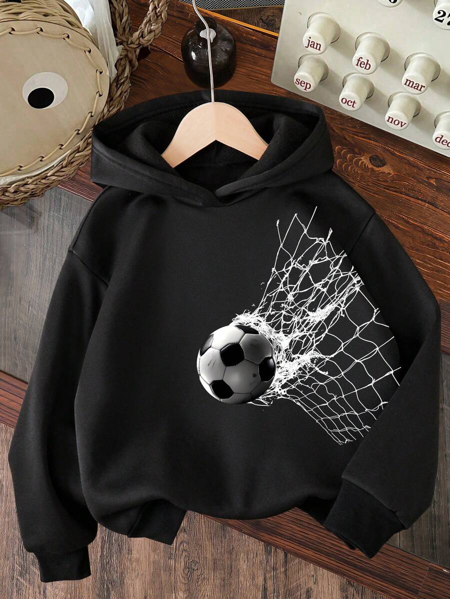 Basketball Pattern Warm Sweatshirt For Young Boy - Black - View 1