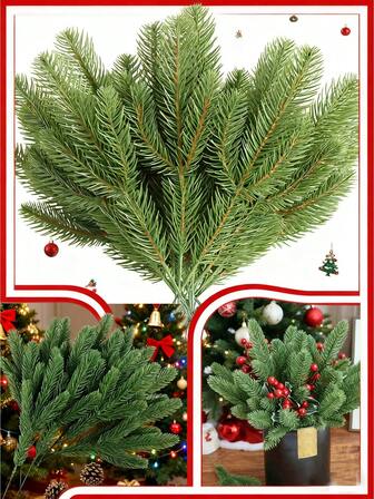 12 piezas/20 piezas - Ramas artificiales de pino verde, plantas de pino, agujas de pino, accesorios DIY para guirnaldas, coronas navideñas y decoración del hogar y el jardín. Corona de pino de Norfolk artificial verde para manualidades, guirnalda de follaje artificial realista, decoración navideña para interiores y exteriores, hogar, regalo DIY
