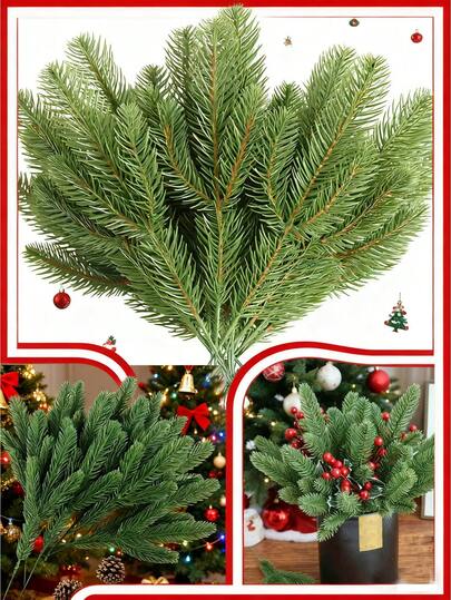 12 peças/20 peças - Ramos de pinheiro artificiais, plantas verdes, agulhas de pinheiro, acessórios faça você mesmo para guirlanda, decoração de Natal e jardim doméstico, guirlanda de pinheiro Norfolk para artesanato, guirlanda verde artificial, vegetação falsa, guirlanda realista, decoração de Natal sazonal para ambientes internos e externos, decoração de casa faça você mesmo, embrulho para presente