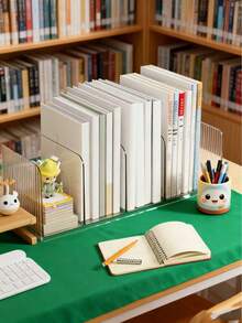 1pc Acrylic Desktop Book Stand, Desk Organizer, Pen Holder, File Tray - Stackable Acrylic Desktop File Organizer, Transparent Document Tray For Files, Papers, IPad, Letters, Small Items To Reduce Desk Clutter - Multicolor - View 6