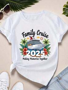 Summer Outfits 2026Valentine Outfits For WomenWhite Tops, Family Cruise 2026 Vacation Trip Family Matching Cruise Ship Gift Tees T-Shirt, Women's Round Neck Short Sleeve T-Shirt Fashion Graphic Tees Women TopLoose And Comfortablevalentine's Day Benito BowlCasual Daily Wearperfect For St Pattys Day Outfit,Summer Outfits For Women,Vacation Outfits Women - 白色 - 查看 1