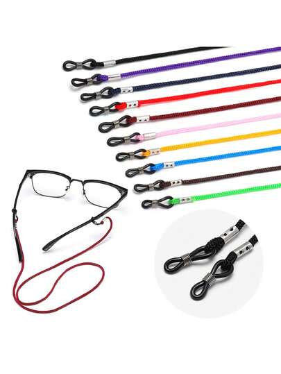 10pcs Solid Color Casual Bohemian Nylon Anti-Lost Eyeglass Strap, Suitable For All Seasons