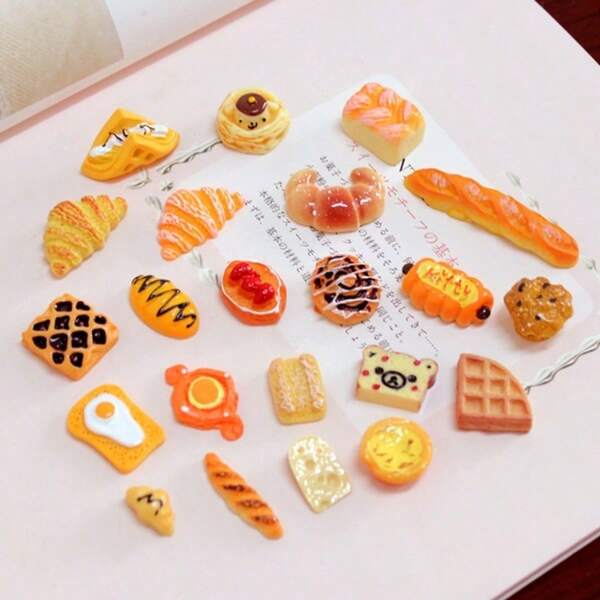 6pcs/12pcs Multi-Color Resin Simulated Cake, Bread, Cookie Decor Accessories, DIY Mini Food Toys, Refrigerator Magnets