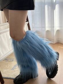 女士Y2K仿皮草腿套，复古毛绒宽松过膝长筒袜，适合万圣节、圣诞派对及日常亚文化穿搭，舒适保暖 - 彩色 - 查看 5