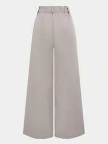 High Waist Pleated Straight Leg Women Casual Loose Pockets Pants