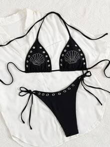 Bộ bikini phong cách Âu Mỹ mới dành cho nữ - màu đen - Xem 7