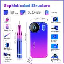 duofu Kit portatile per manicure e pedicure con lima elettrica ad alta velocità, ricaricabile, con 12 testine, 1 spazzola e 56 bande abrasive, set professionale per rimozione cuticole e smalto per unghie, per uso in salone e domestico