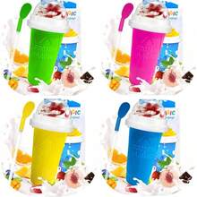 Tasse à Slushie, Tasse à Slushie Magique DIY, Tasse à Slushie Portable pour Jus, Lait et Crème Glacée, Double Couche de Silice avec Couvercle et Paille pour Enfants, Amis, Famille (Disponible en 4 Couleurs)