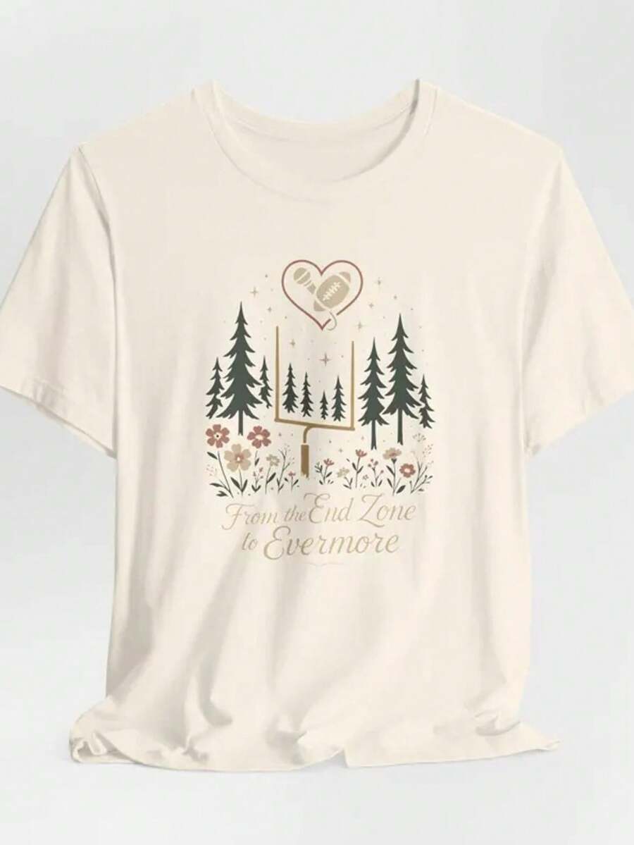 Engagement Era Nature-Inspired Unisex Tee, Swifties, Swift WHITE T SHIRT, Travis, Taylor Gift For Nature Enthusiasts, Heart & Nature Design Top - 白色 - 查看 1