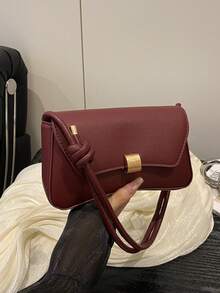 New Fashionable Casual Metal Hardware Coin Purse Women's Handbag, Solid Color PU Leather - Burgundy - View 8