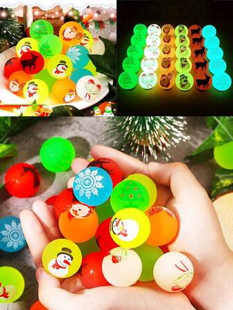 24/16/8pcs Glow-In-The-Dark Bouncy Balls - Colorful Rubber Party Favors For Christmas, Classroom Gifts, And Carnival Fun, No Electricity Required, Classroom Rewards, Glow-In-The-Dark Christmas Bouncy Balls With Santa Claus, Reindeer, And Snowflakes - No Electricity Required, Perfect For Christmas, Birthdays, Pinatas, And Gift Bag Fillers - Multi-Piece Party Supplies Packs, Christmas Party Decorations
