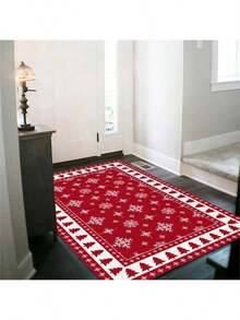 1pc Christmas Carpet, Red Snowflake Design Decorative Carpet, Suitable For Living Room Carpet, Rug, Living Room Area Rug, Area Small Rug, Mat, Home Decor, Large Living Room Carpet, Round Carpet, Living Room Home Decor, Room Decor, Washable Carpet, Plush Carpet, Furry Carpet, Autumn/Winter Carpet, Thick/Plush Kitchen Rug - Multicolor - View 8