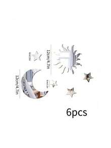 6pcs Acrylic Mirror Wall Sticker New Sun Moon Combo Bedroom Living Room Removable Removable 3D Acrylic Mirror Crystal Moon And Star Wall Decals DIY Home Art Deco Mural Bedroom Room Ceiling Bathroom TV Background Home Decoration Back To School Room Decor School Supplies - Silver - View 12