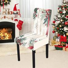 1/4/5/6/7/36 piezas Hojas verdes, bayas rojas, copos de nieve y cinta roja de Navidad, conjunto de fundas de silla/asiento con estampado de textura de madera falsa, adecuado para uso en interiores, hogar, restaurante, hotel, ideal para decoración diaria moderna. El mantel se ajusta a la mesa de comedor cuadrada, las fundas de silla elásticas son lavables. - Multicolor - Ver 2