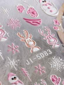 圣诞美甲贴纸指甲贴花 2 件 5D 自粘圣诞圣诞老人手套拐杖糖冬季雪花姜饼人圣诞设计滑块指甲贴纸女士美甲用品