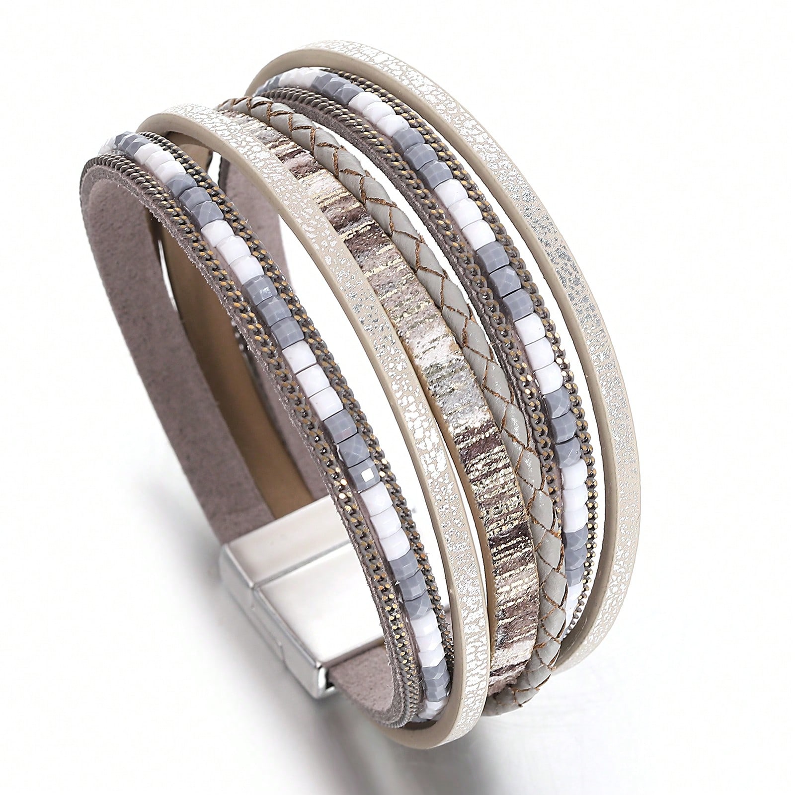 1 PC Bohemia Long Leather Handmade Bracelets Multi Layer Colorful Seed Beads Double Wrap Bracelet Boho Wide Buckle Wristband Jewelry Gifts