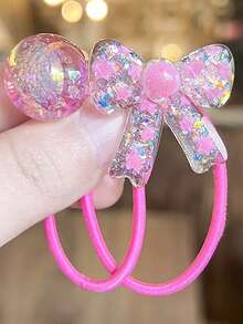 5pcs/1pc Cute Bow Scrunchies, Colorful Hair Ties With Pearls, High Elasticity Hair Ties, Damage-Free Hair Accessories Suitable For Daily Use, Color Random Ponytail - Multicolor - View 5
