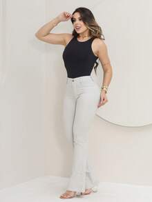 Women's Flare Jeans, High Waist, Bell Bottom - 香檳色 - 查看 3