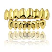 1 Set di griglie per denti alla moda e lisce con 8 denti, gioielli per denti in stile hip hop, regolabili con stampi in silicone, versatili per palcoscenico, Ognissanti, regalo per le vacanze, unisex