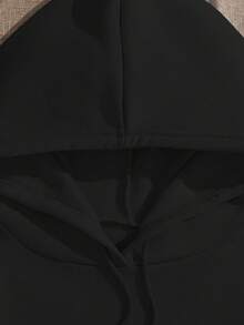 Sudadera con Capucha Deportiva Casual Americana para Hombre con Estampado de Monte  y Estanque de Grullas, Manga Larga Forrada - Negro - Ver 2