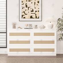 mteryoing Modern Rattan 6-Drawer Dresser For Bedroom - Slim Wooden Chest Of Drawers, Durable Freestanding Storage Organizer Cabinet For Living Room And Entryway - trắng - Xem 6