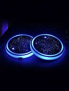 2pcs Car LED Luminous Cup Holder Pad, 7-Color Changing USB Charging Slip-Resistant Cup Mat, Car Atmosphere Light - White-gypsophila - View 11