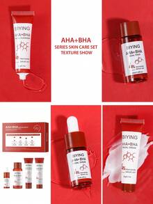 (Regalo de Navidad, Halloween, Acción de Gracias) Estuche de regalo de cuidado de la piel Mooyam AHA + BHA Juego de 4 piezas: Limpiador, Esencia, Crema Esencia, Tónico, Hidratante y Iluminador, Nutritivo y Humectante. Estuche de regalo de cumpleaños, estuche de cuidado de la piel para viajes