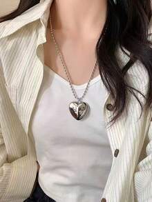 1 件大码女士豹纹心形吊坠项链配不锈钢链情人节、妈妈、母亲、母亲节、礼物 - 心形項鍊 - 查看 9