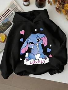 Young Girl Cartoon Pattern Warm Sweatshirt