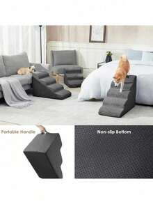 Small/Medium Dog Pet Stairs - Non-Slip Removable Steps, Thick Memory Foam Gradual Slope Ladder, Protects Spine & Joints - Grey - View 6